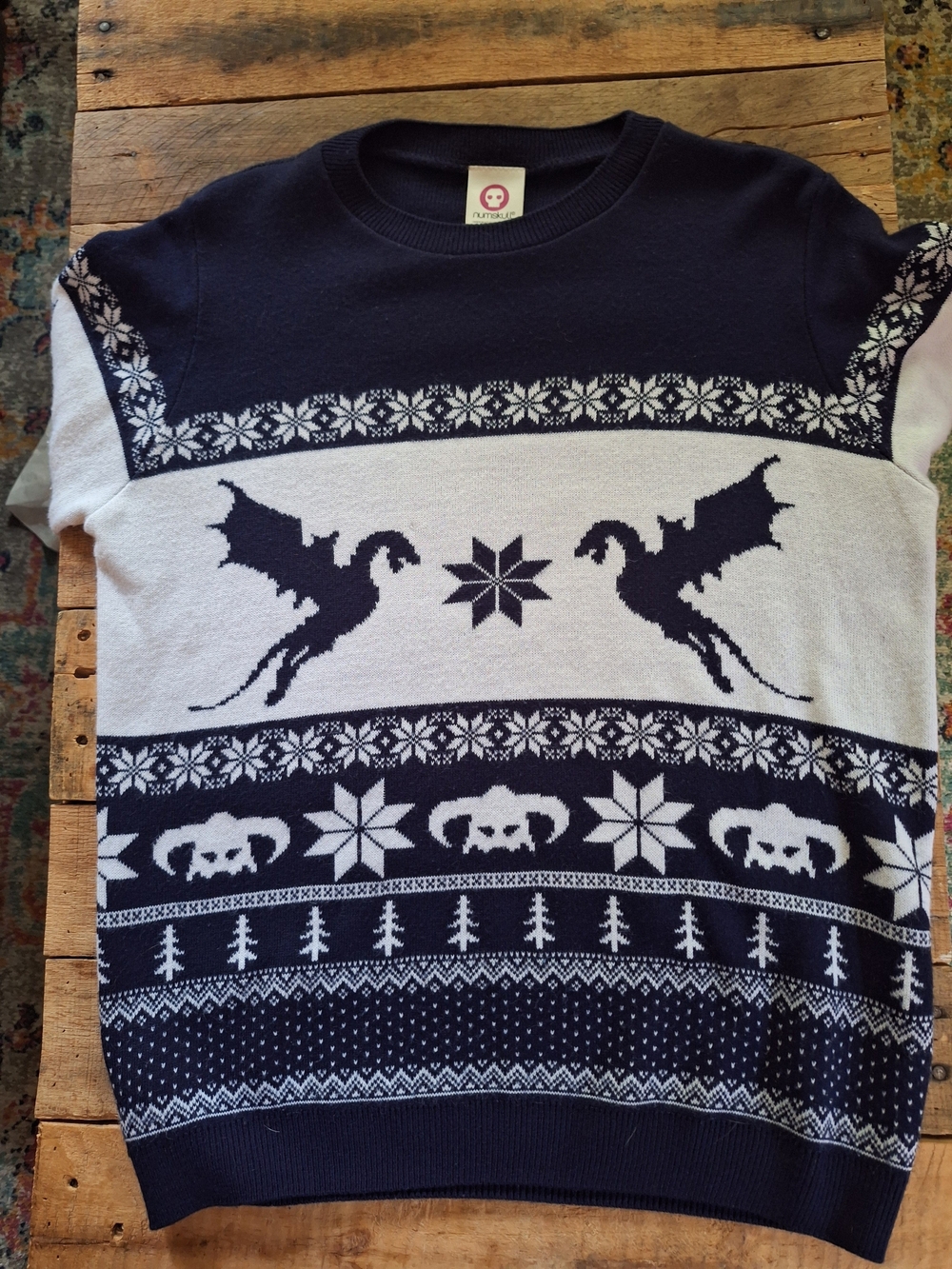 Men's Skyrim Navy and White Holiday Knit Sweater